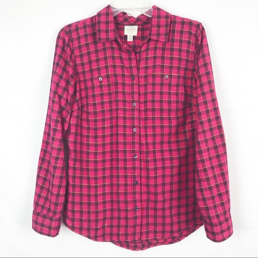 St. John’s Bay Button Down Pink Plaid Shirt Size PM